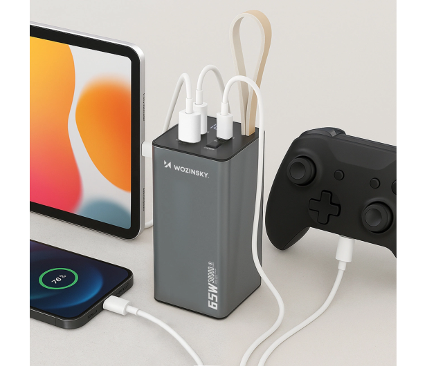 Wozinsky Powerbank K65+ 65W 30000mAh 2x USB-C, 1x USB-A 65W szary - 1487894 - zdjęcie 3